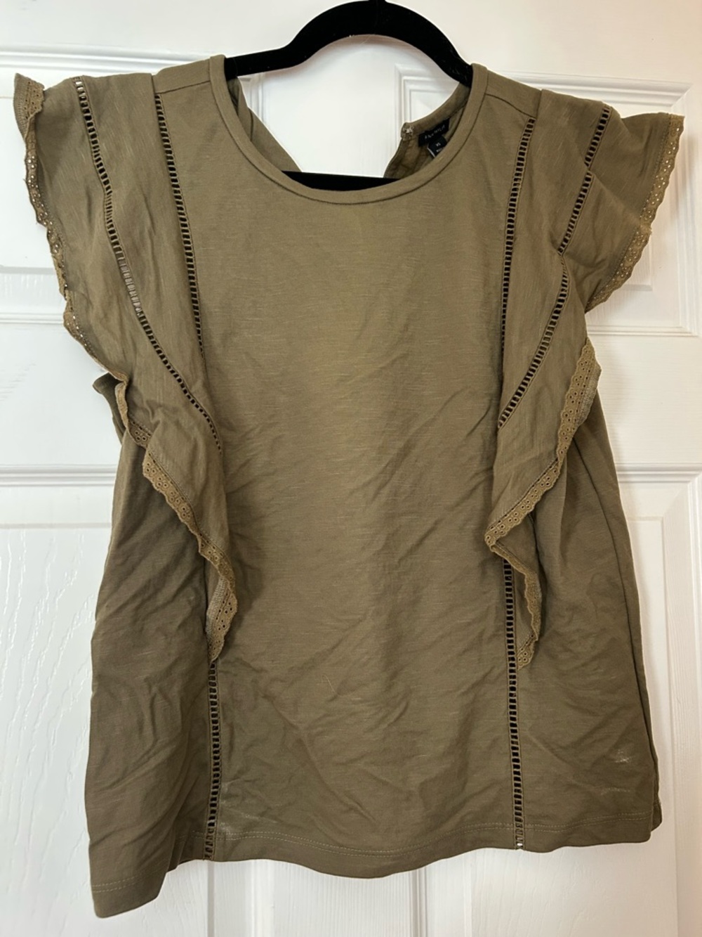 Ann Taylor Olive Ruffle Sleeve Blouse